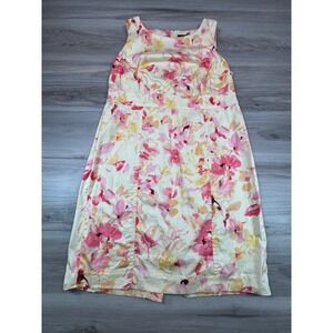ANNE KLEIN Floral Print Dress Women 14W Yellow Pink Sleeveless Stretch Sheath